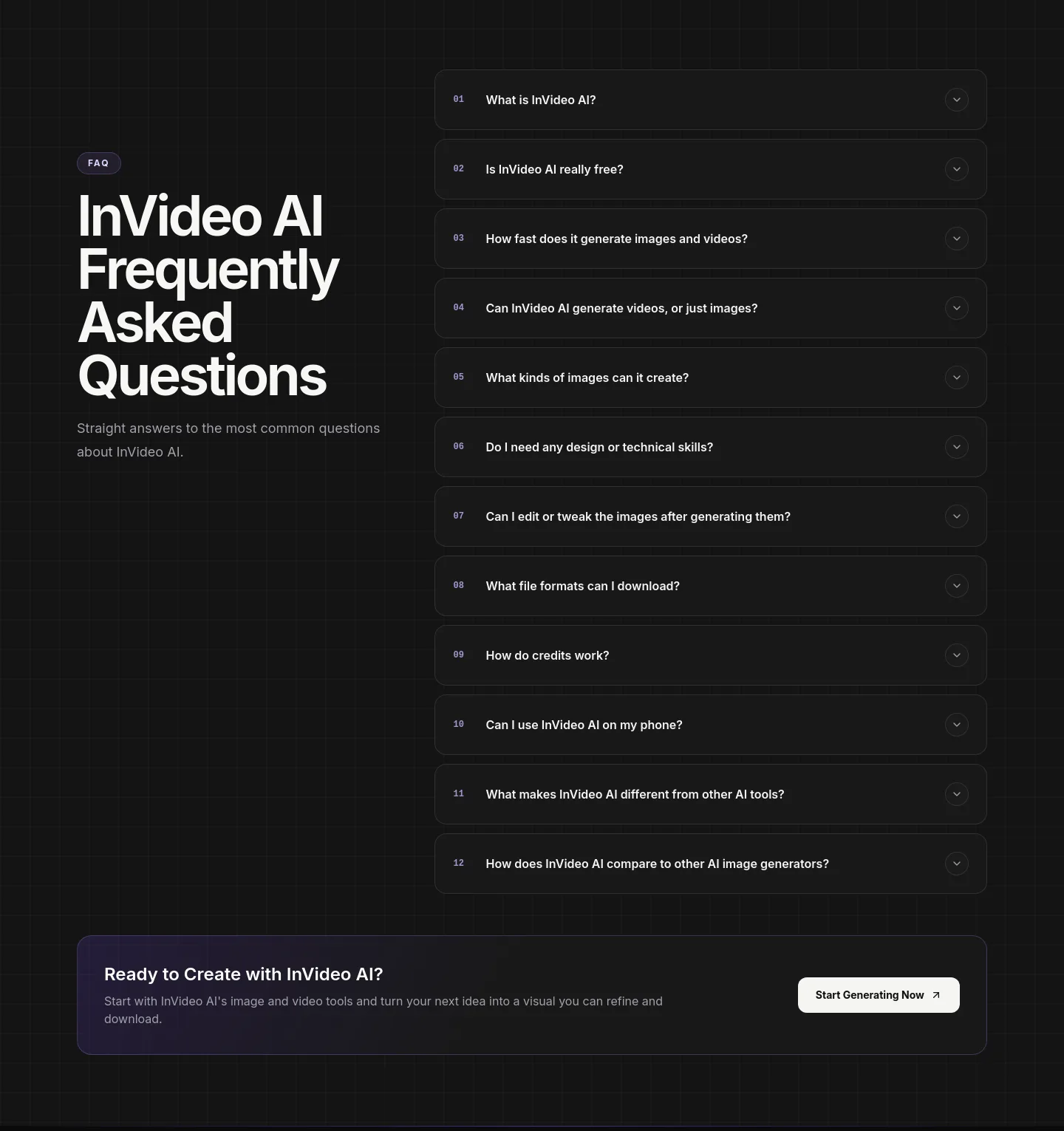invideoai.pro — a real FAQ section