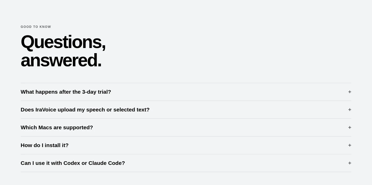 iravoice.com — a real FAQ section