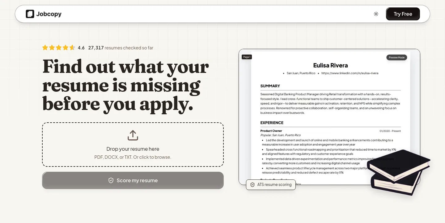 jobcopy.ai Hero section