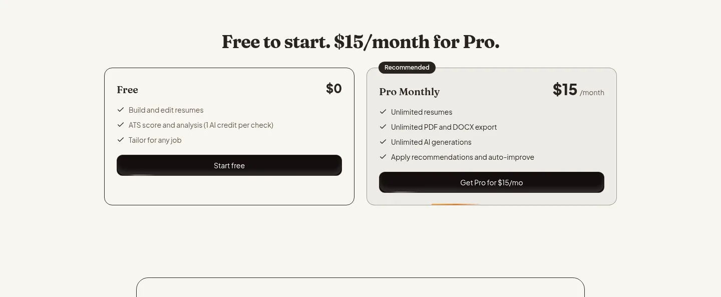 jobcopy.ai — a real Pricing section