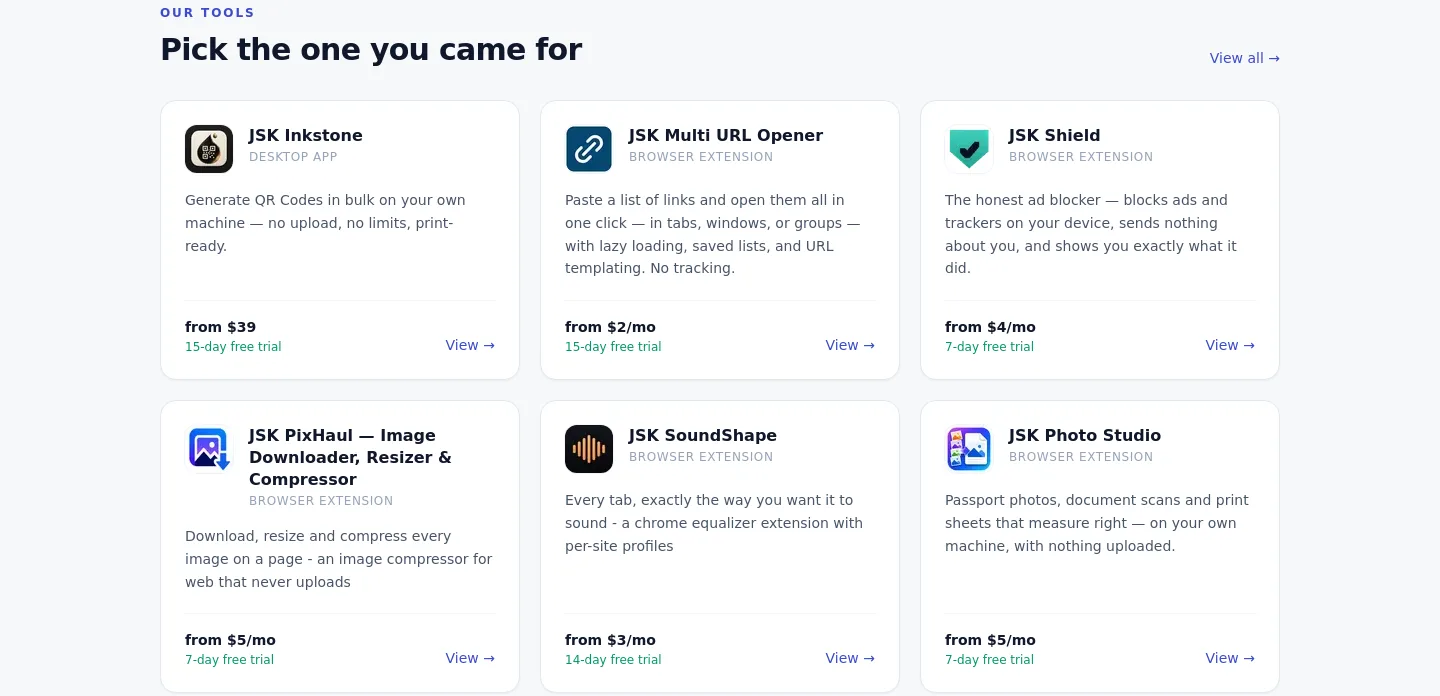 jskapps.com Pricing section