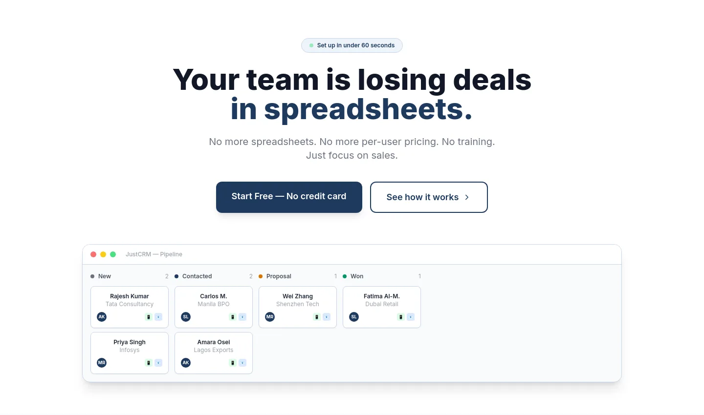 justcrm.work — a real Hero section
