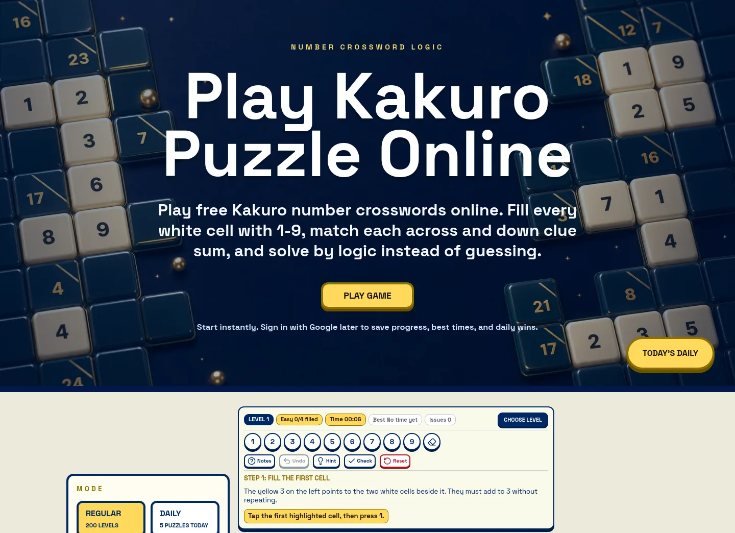 kakuro-puzzle.online — a real Hero section