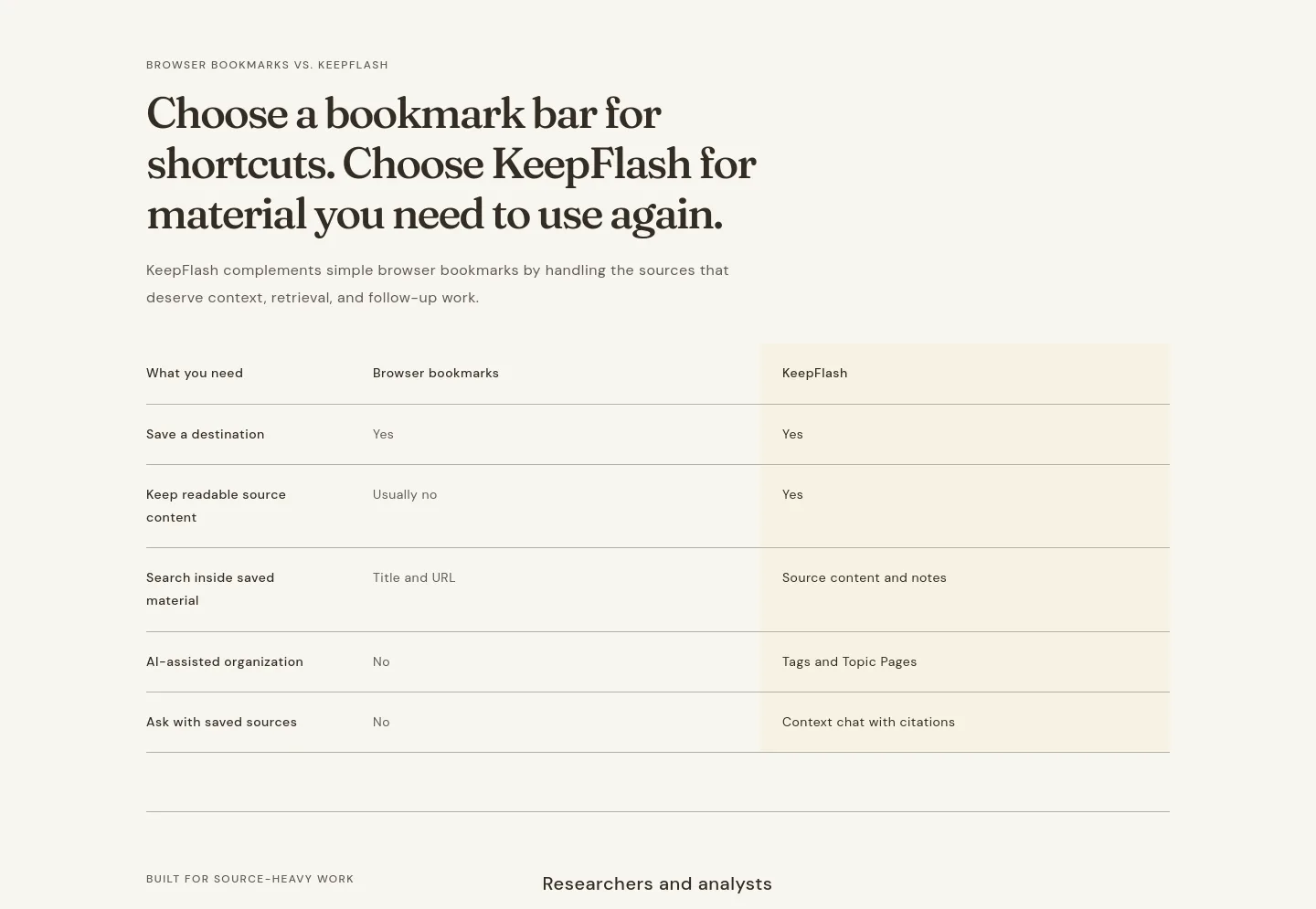 keepflash.com — a real Comparison section