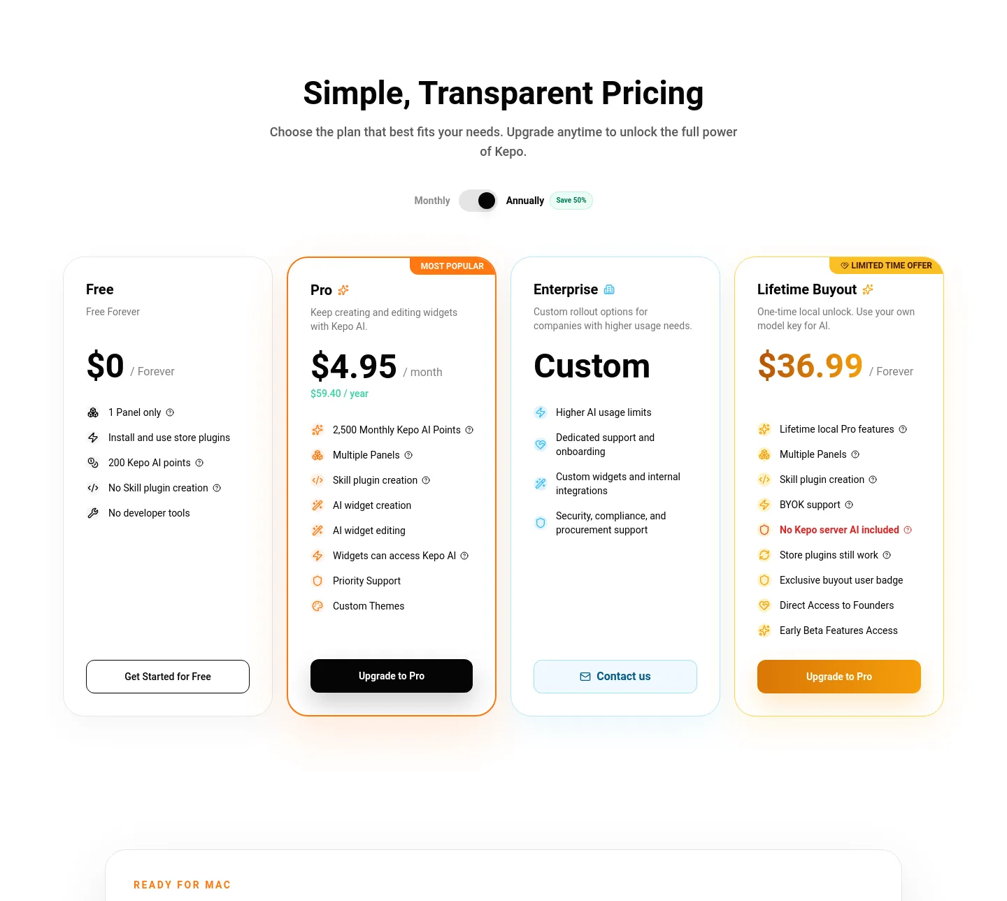 kepo.ai Pricing section
