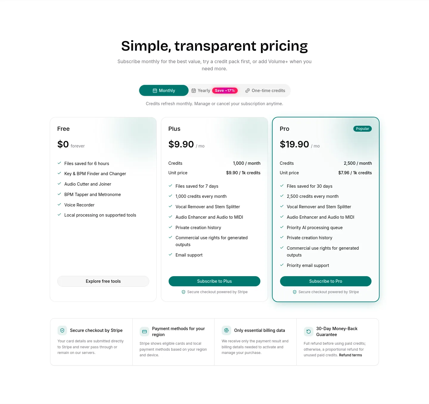 keybpmlab.com — a real Pricing section