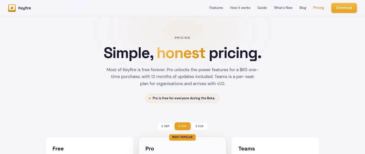 keyfire.app Hero section