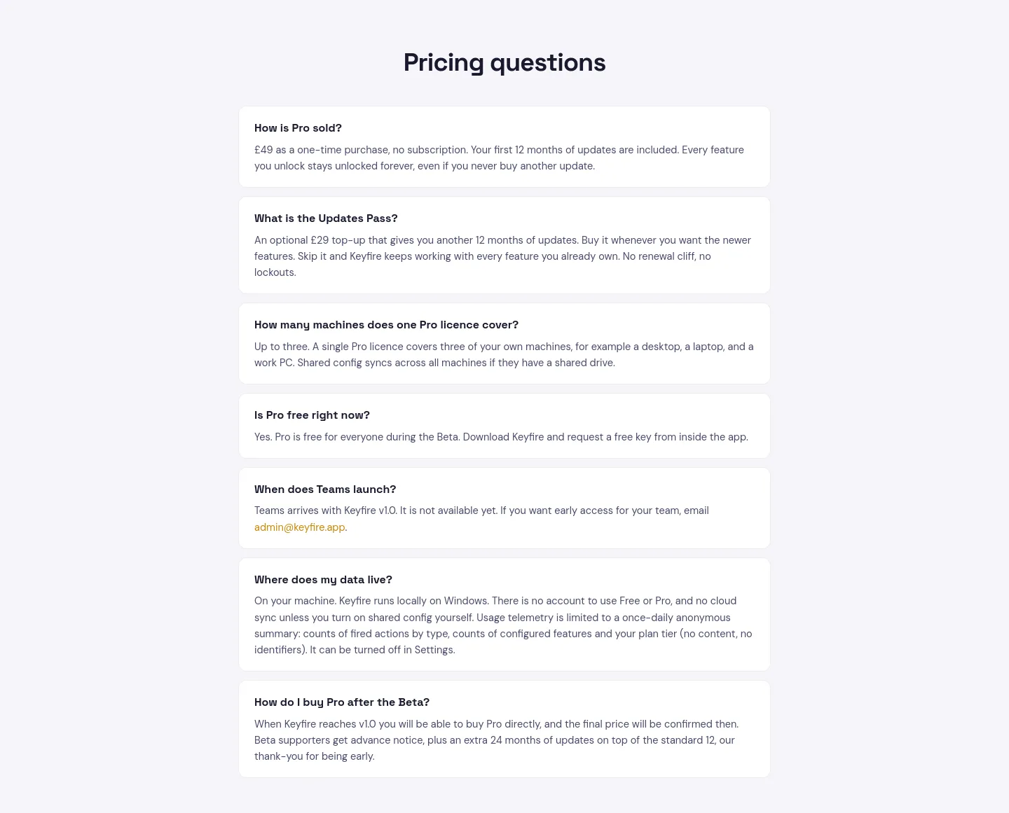 keyfire.app Features section