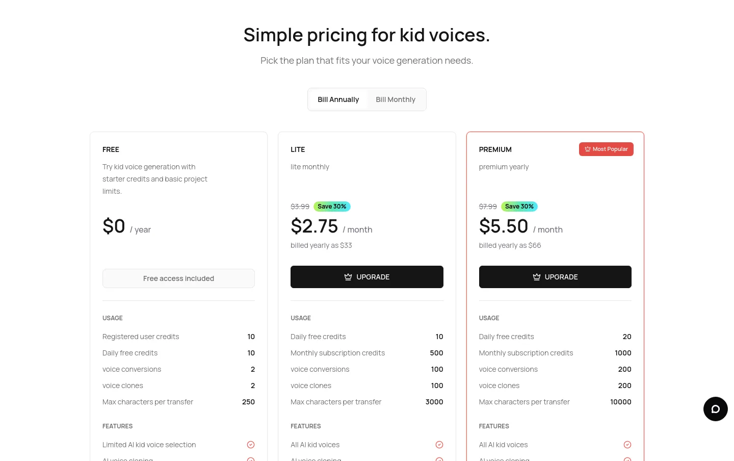 kid-voices-ai.com Hero section