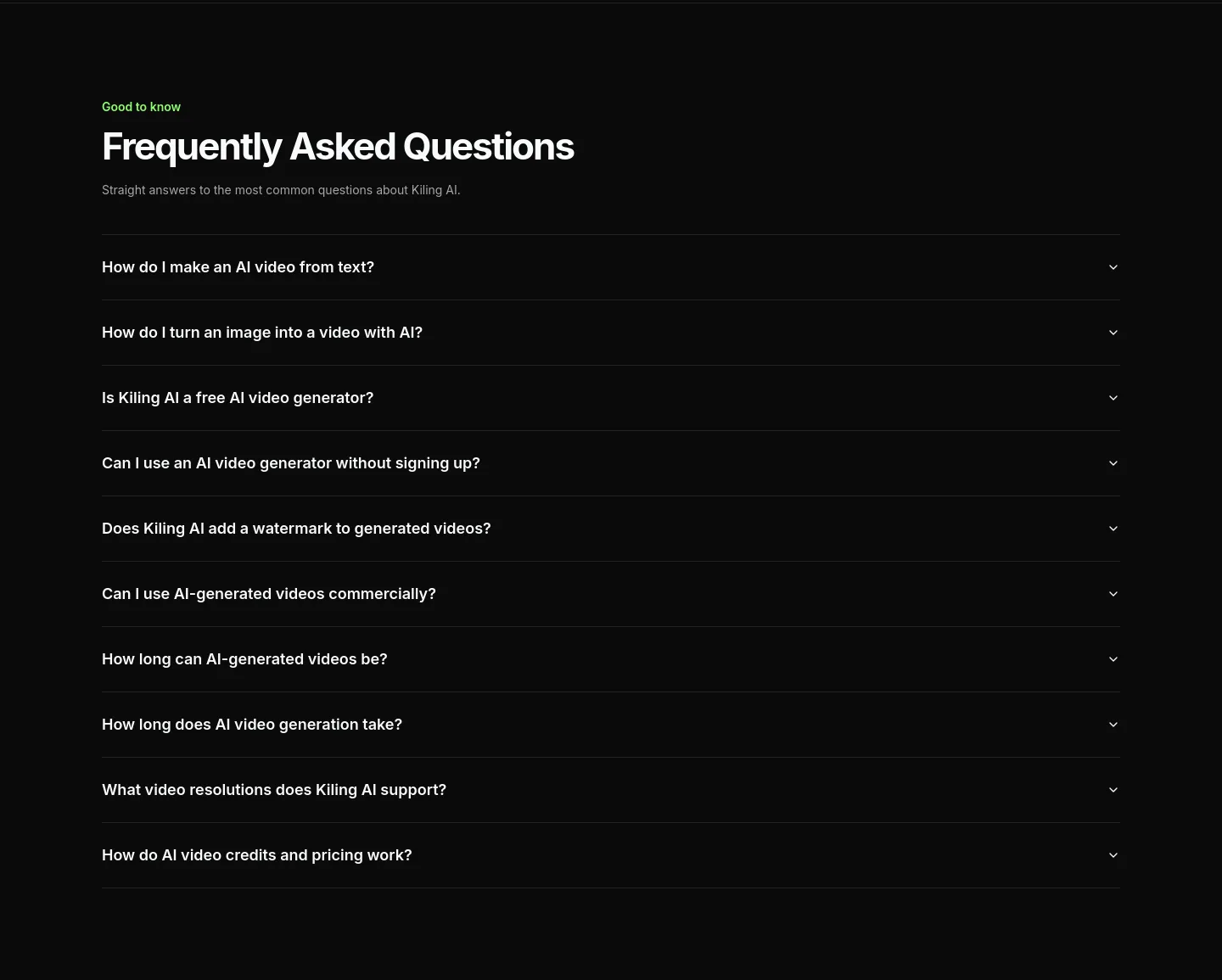 kilingai.pro — a real FAQ section