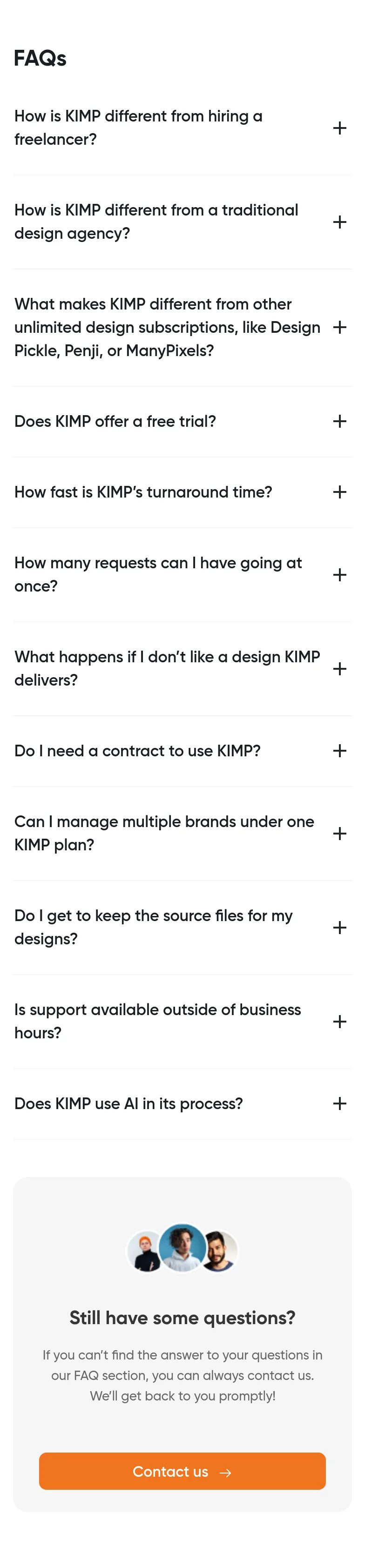 kimp.io FAQ section