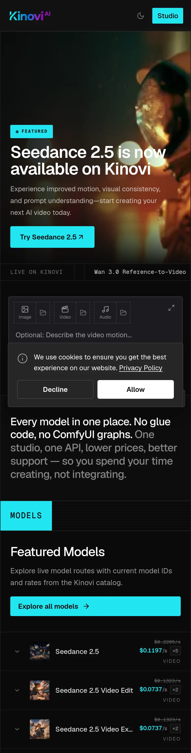 kinovi.ai — Hero + Features + FAQ