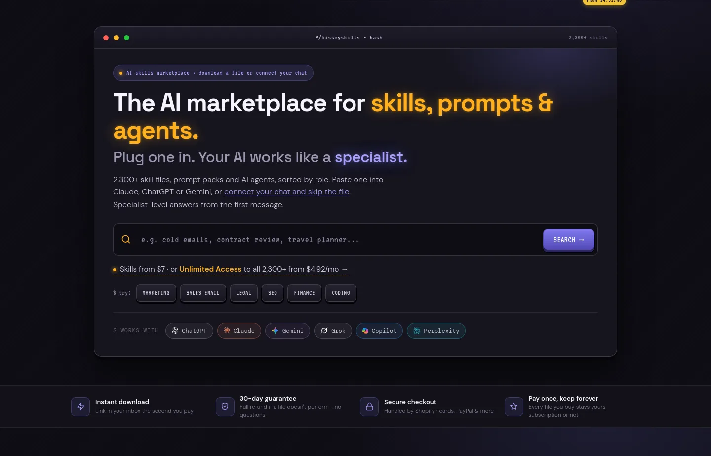 kissmyskills.com — a real Hero section