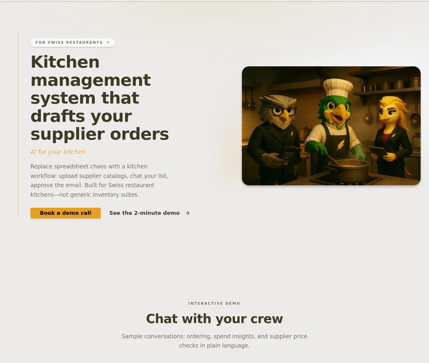 kitchen.goldcrew.ai — a real Hero section