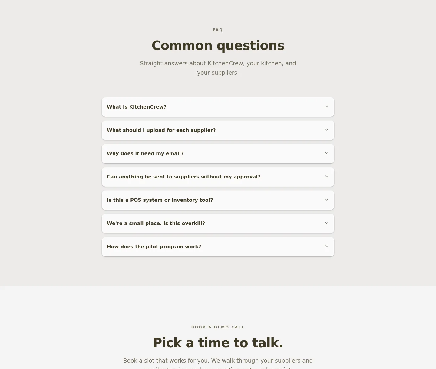 kitchen.goldcrew.ai FAQ section