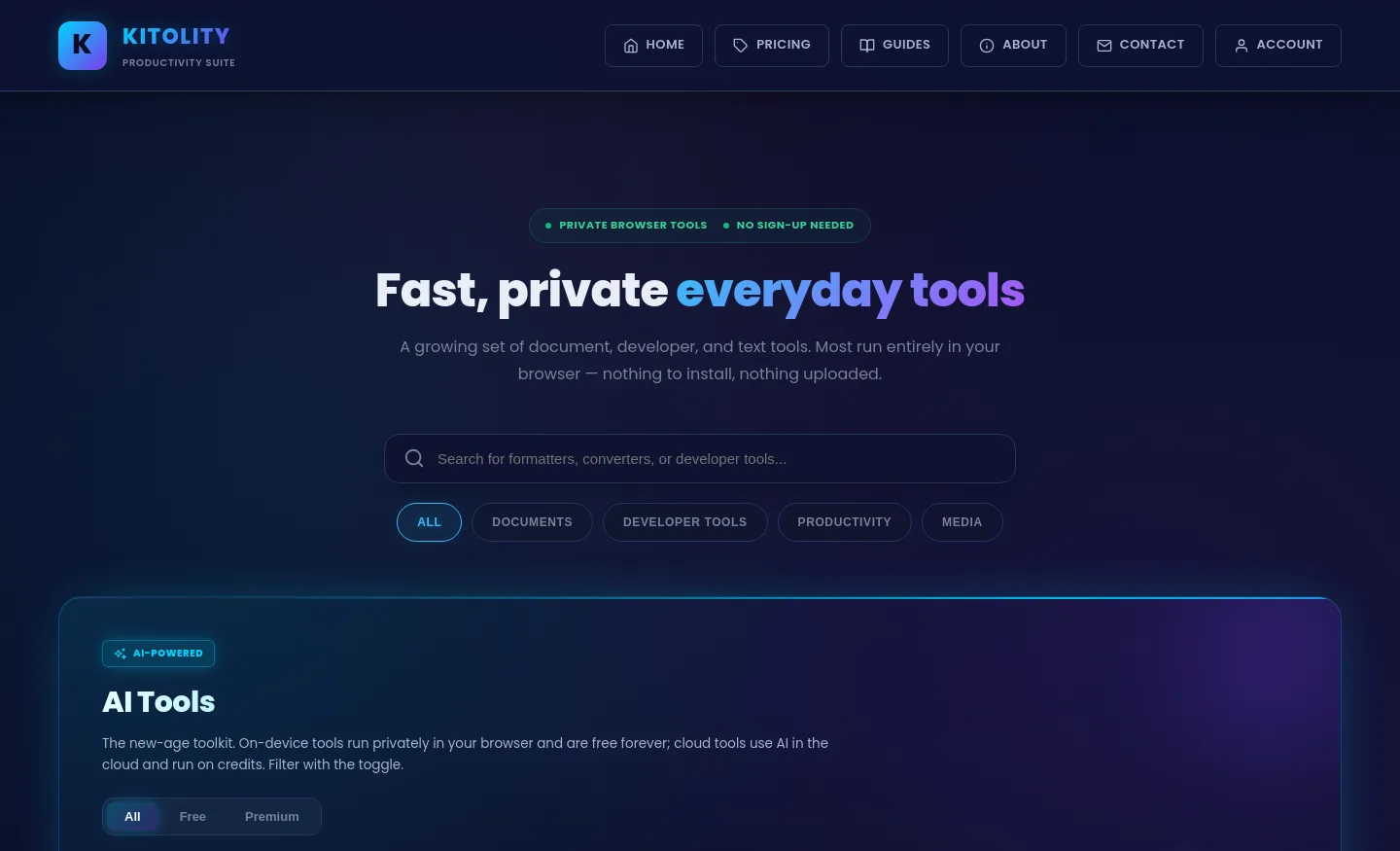 kitolity.com — a measured funnel
