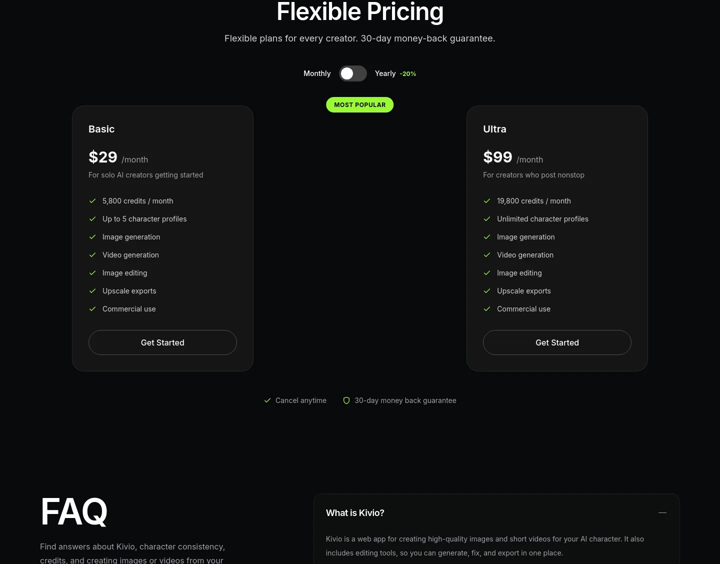 kivio.app Pricing section