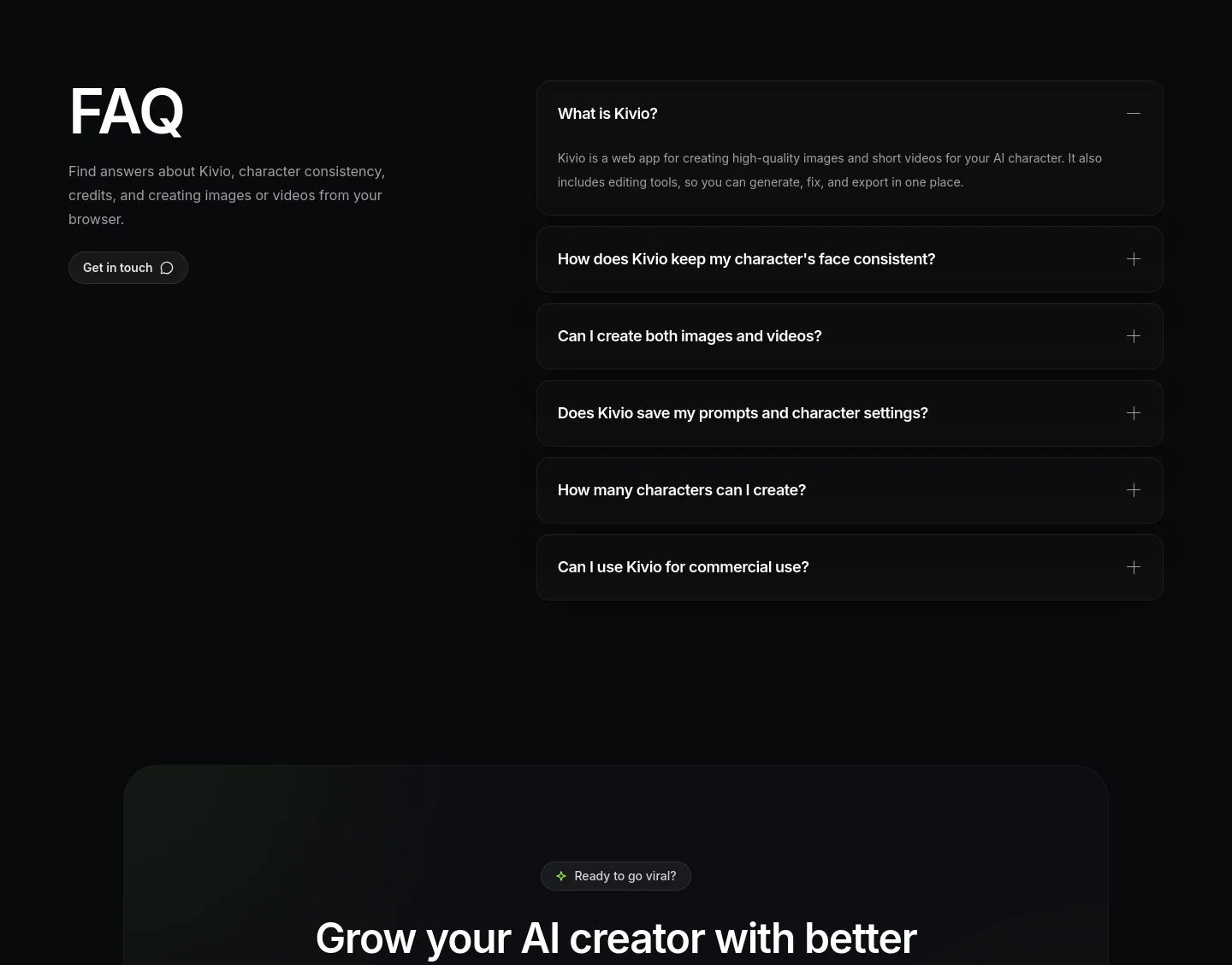 kivio.app FAQ section