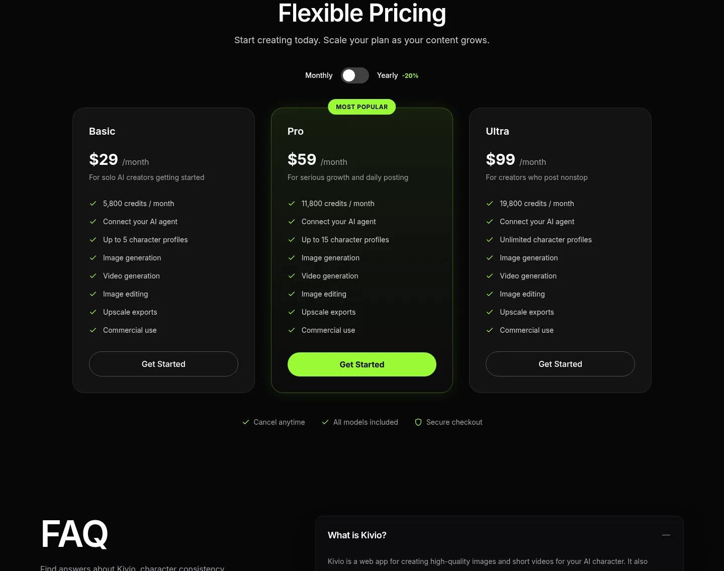 kivio.app — a real Pricing section