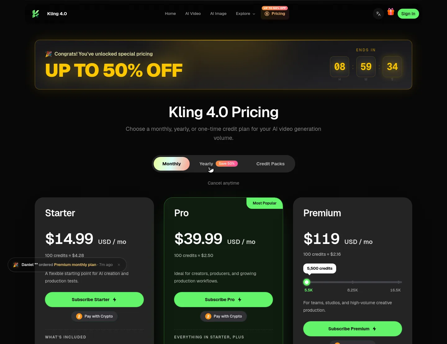 kling4ai.art — a real Hero section
