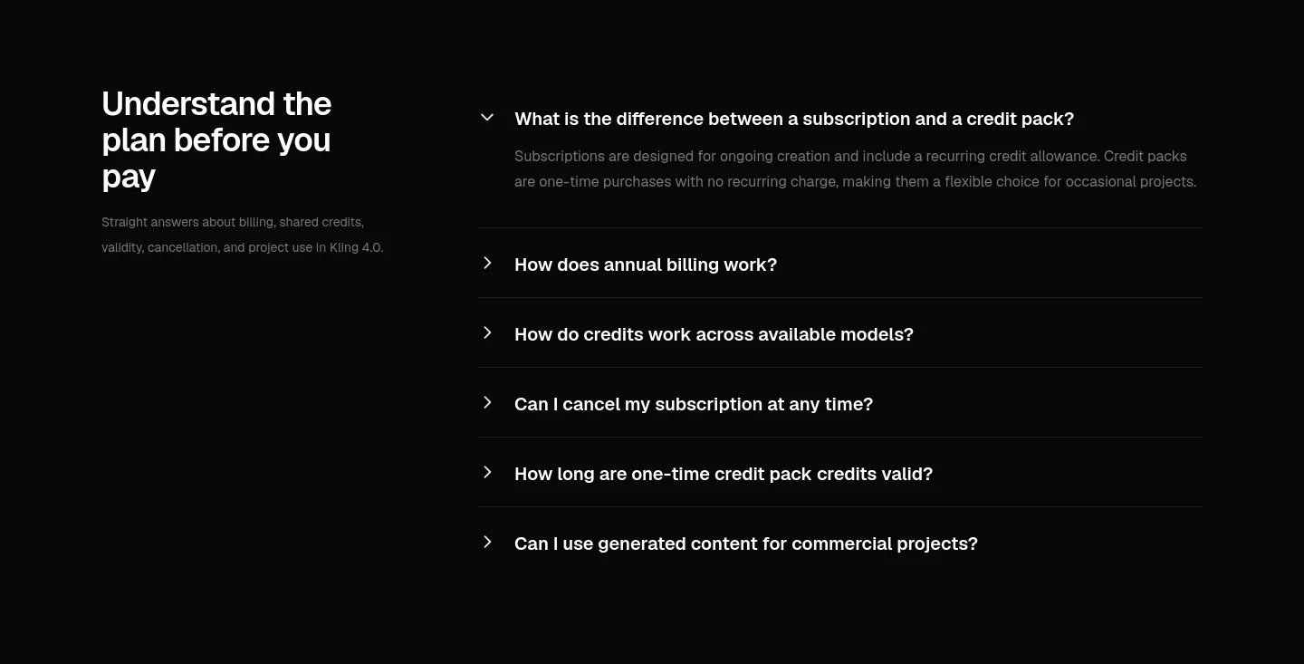 kling4ai.art — a real FAQ section
