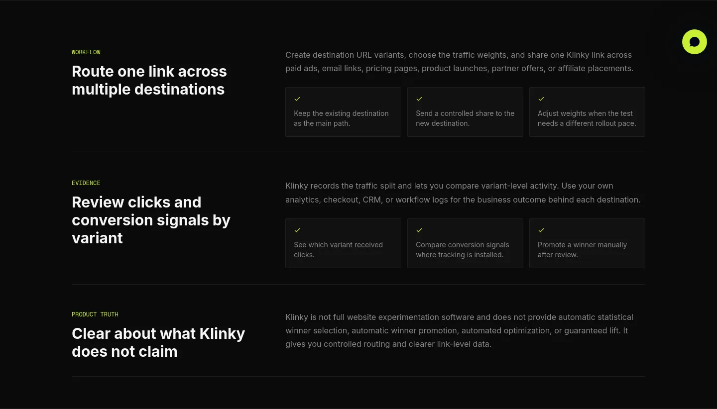 klinky.io Features section