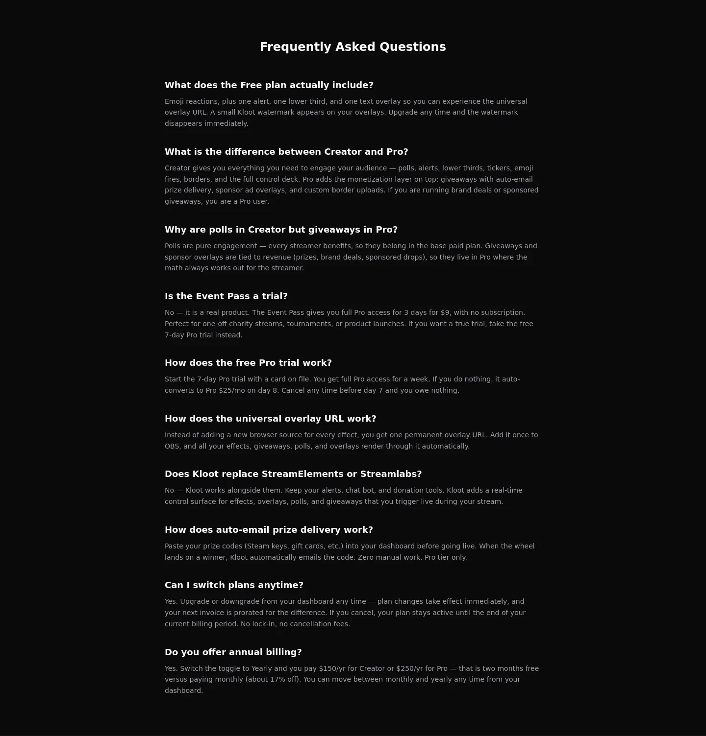 kloot.gg FAQ section