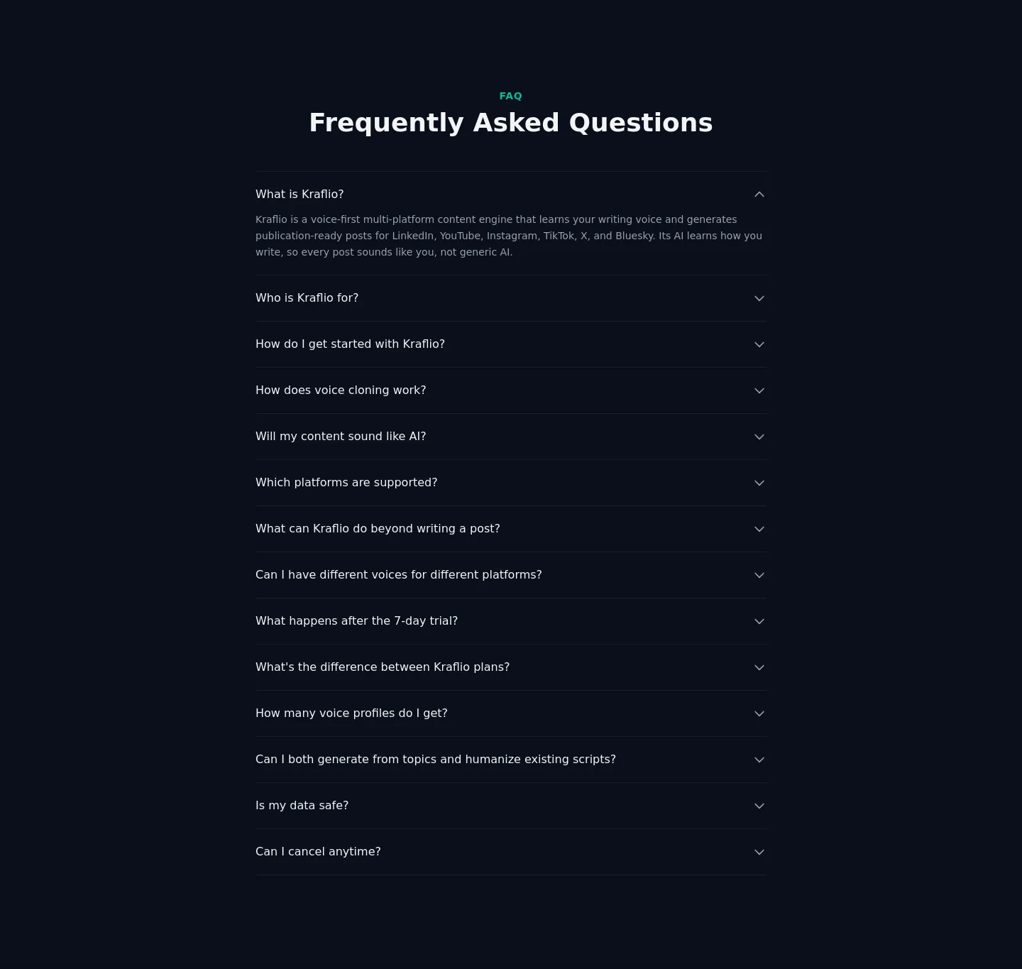 kraflio.com FAQ section