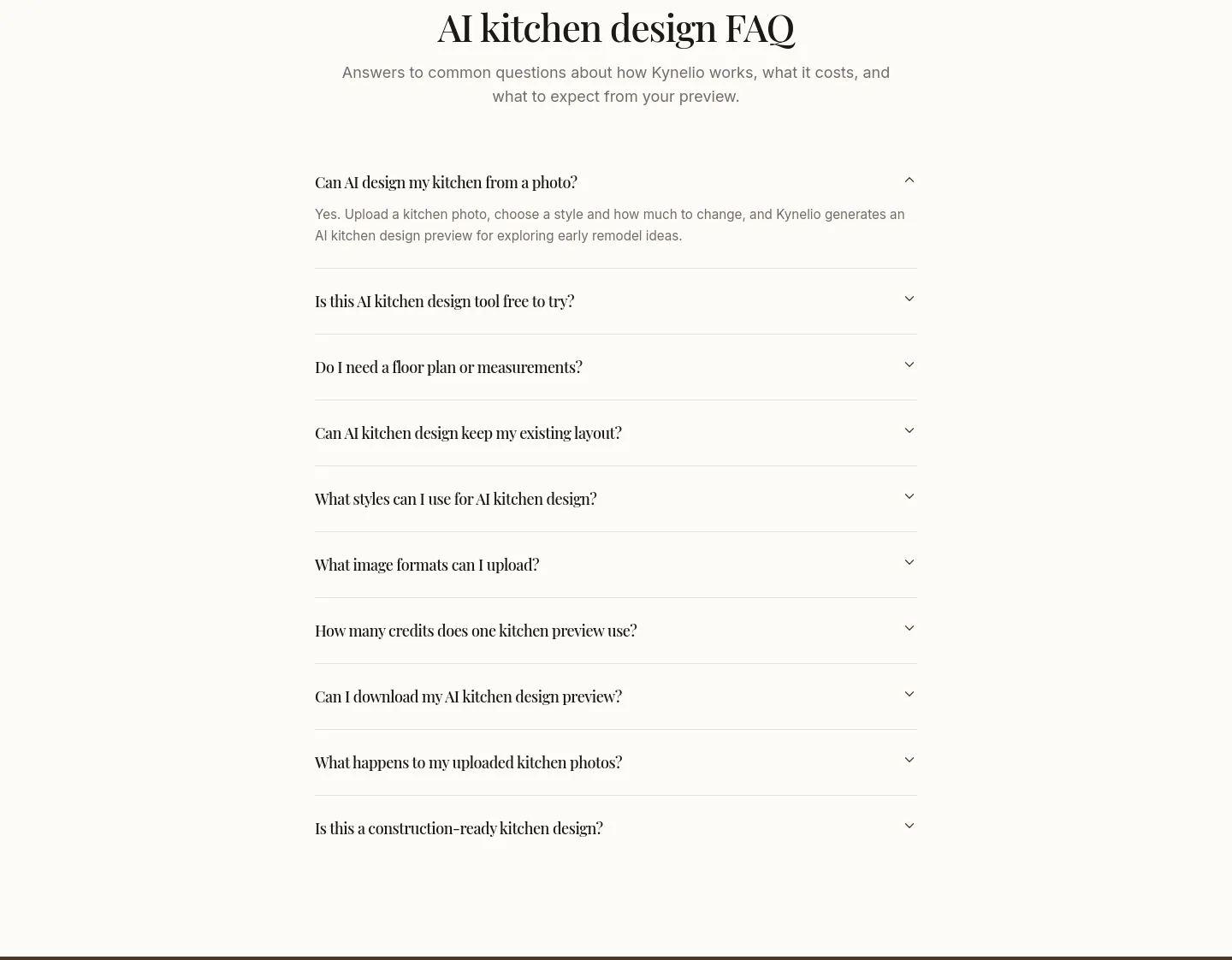 kynelio.com — a real FAQ section