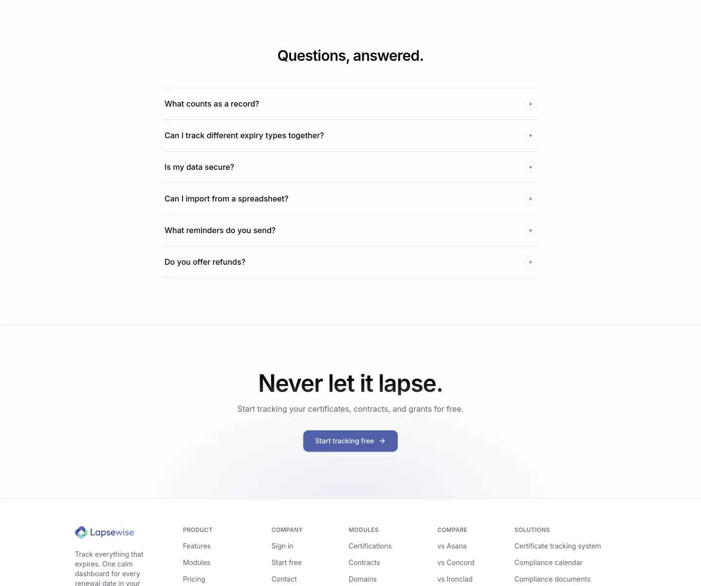 lapsewise.com FAQ section