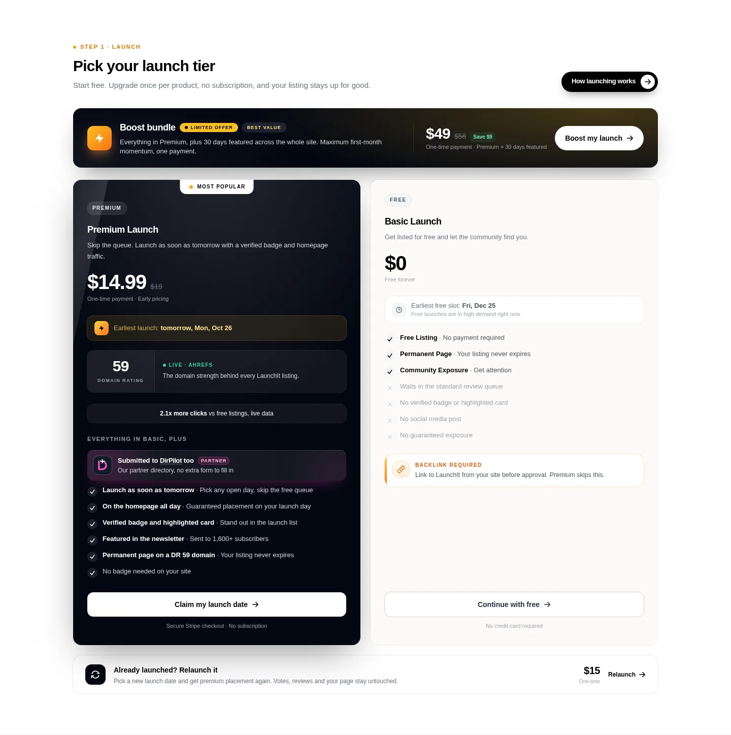 launchit.fast — a real Pricing section