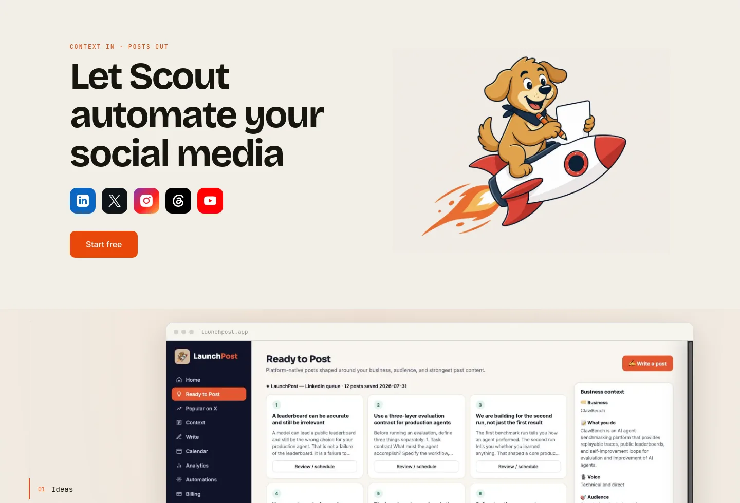 launchpost.app — a real Hero section