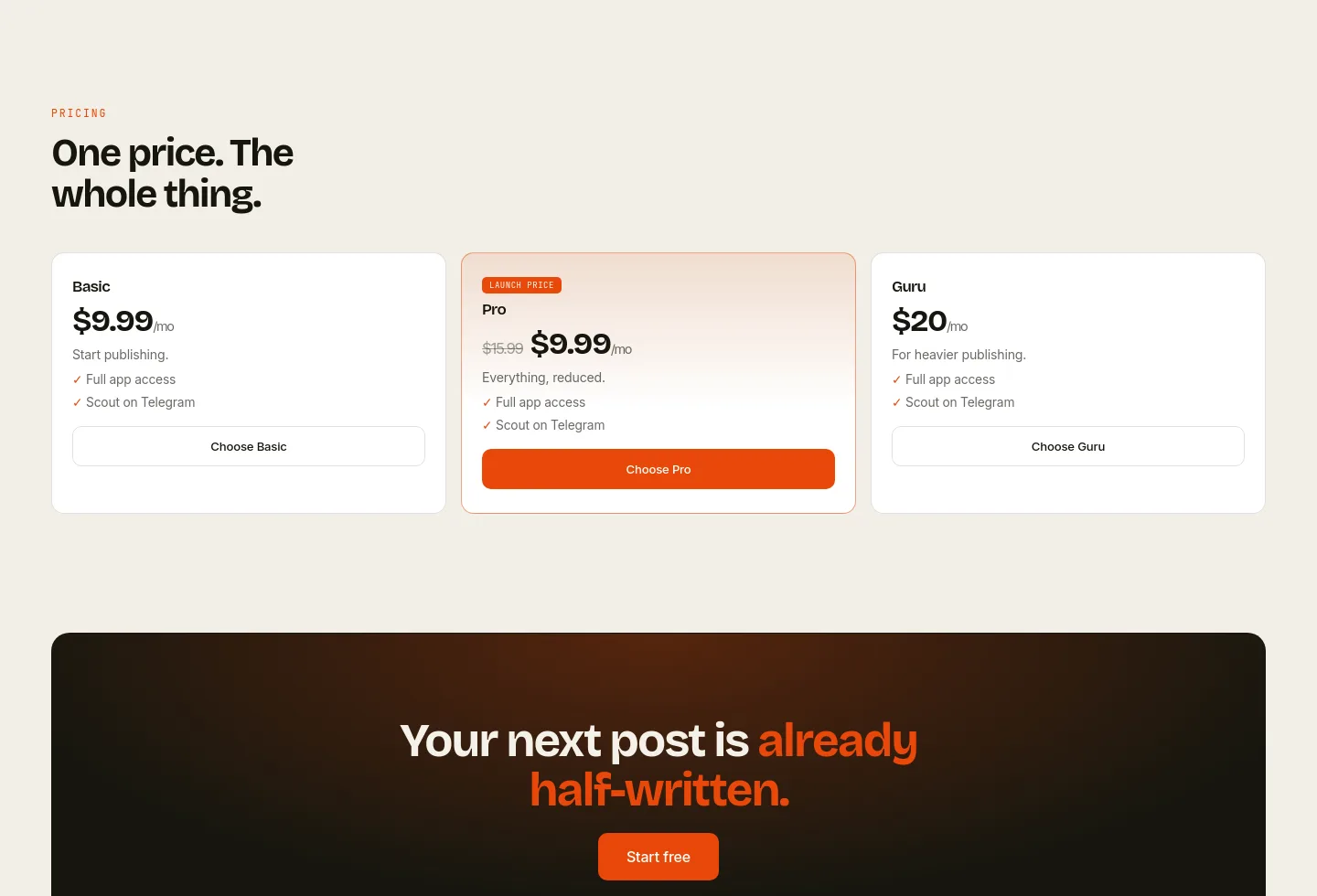 launchpost.app Pricing section