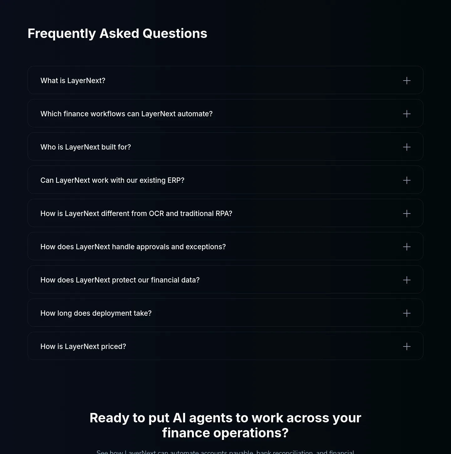 layernext.ai — a real FAQ section