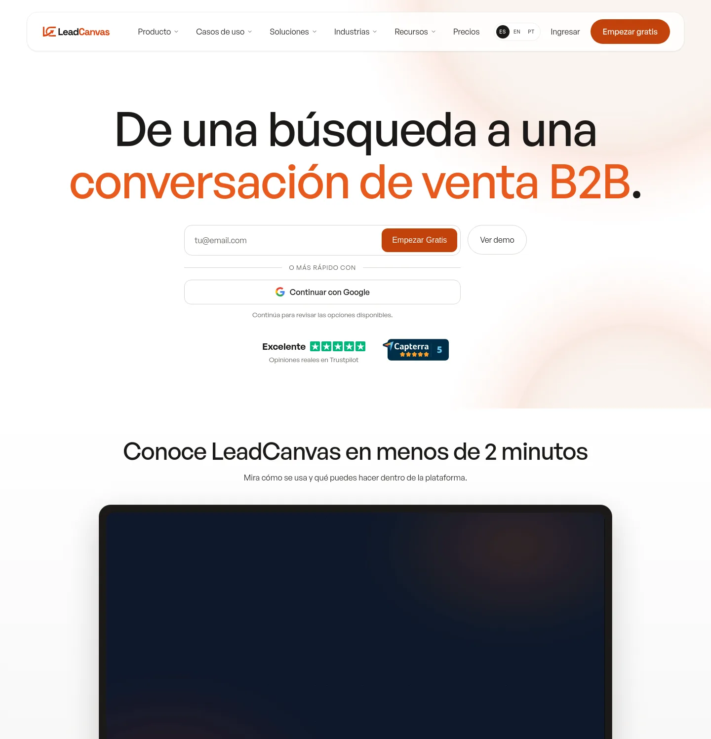 leadcanvas.app — a measured funnel