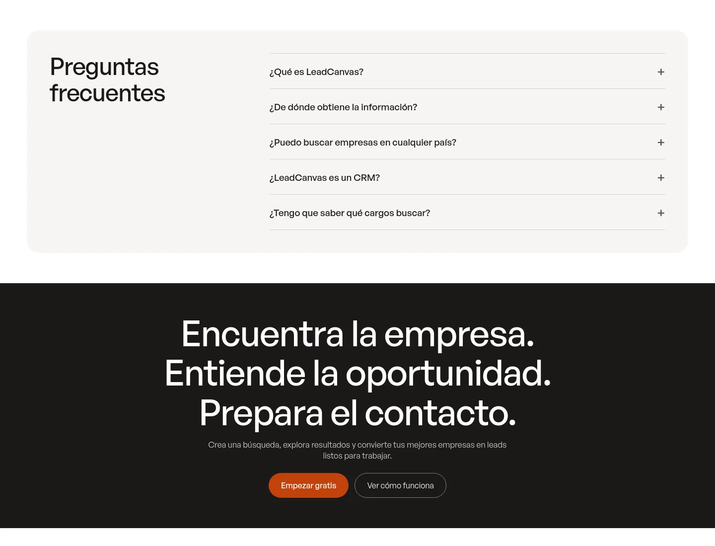 leadcanvas.app — a real FAQ section