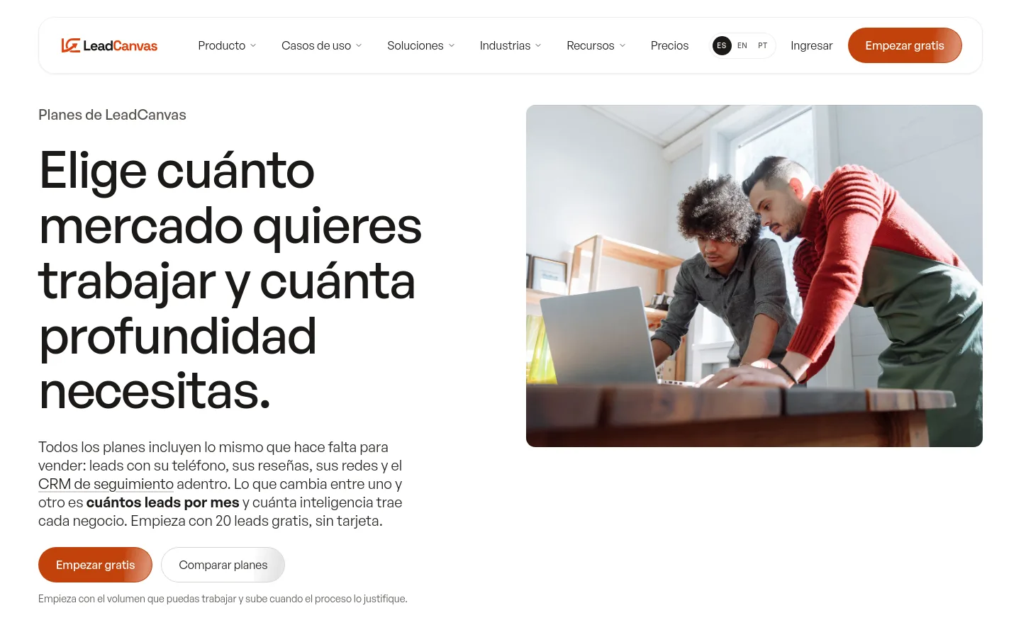 leadcanvas.app — a real Hero section
