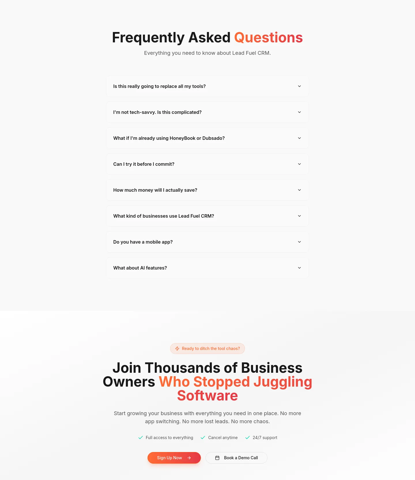 leadfuelcrm.com FAQ section