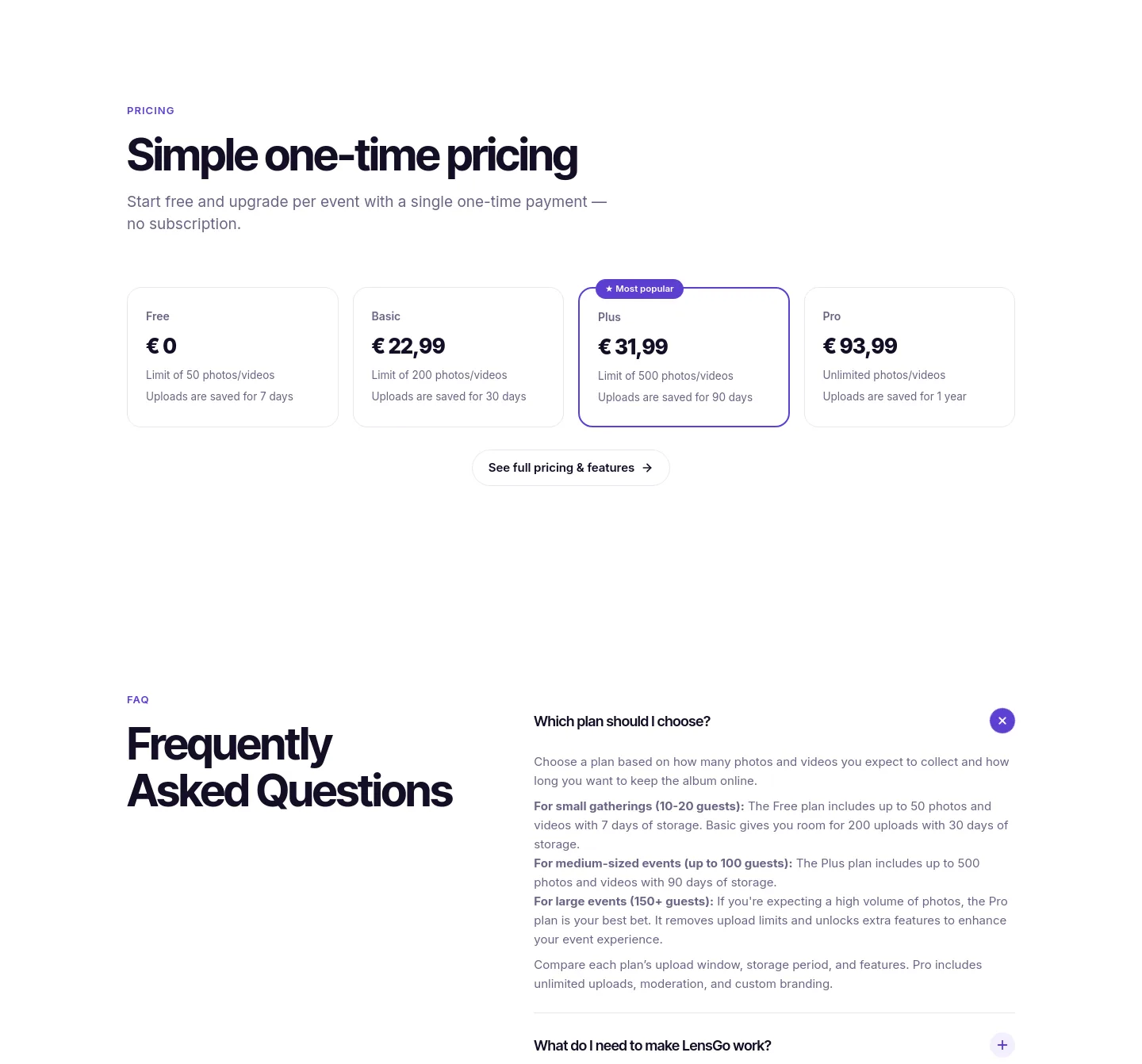 lensgo.app — a real Comparison section