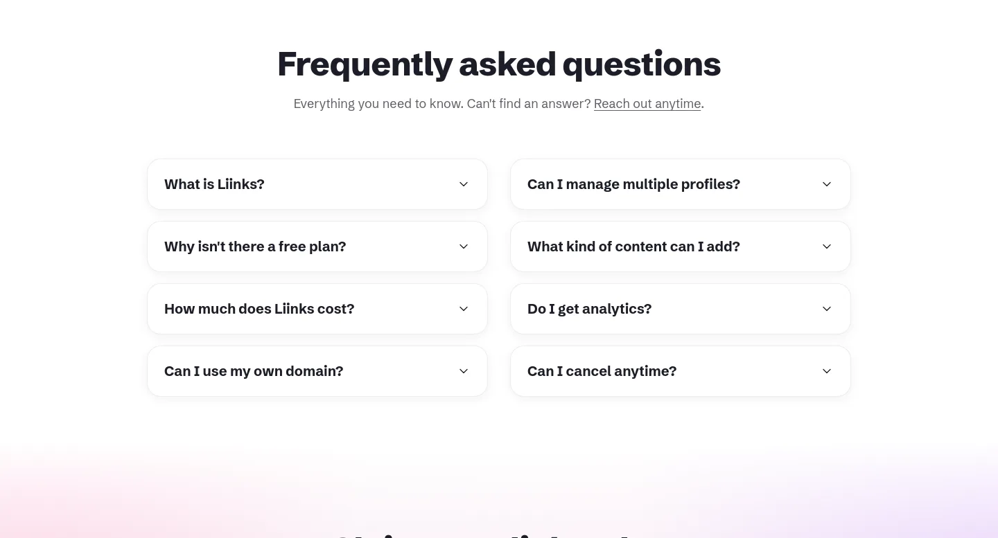liinks.co FAQ section