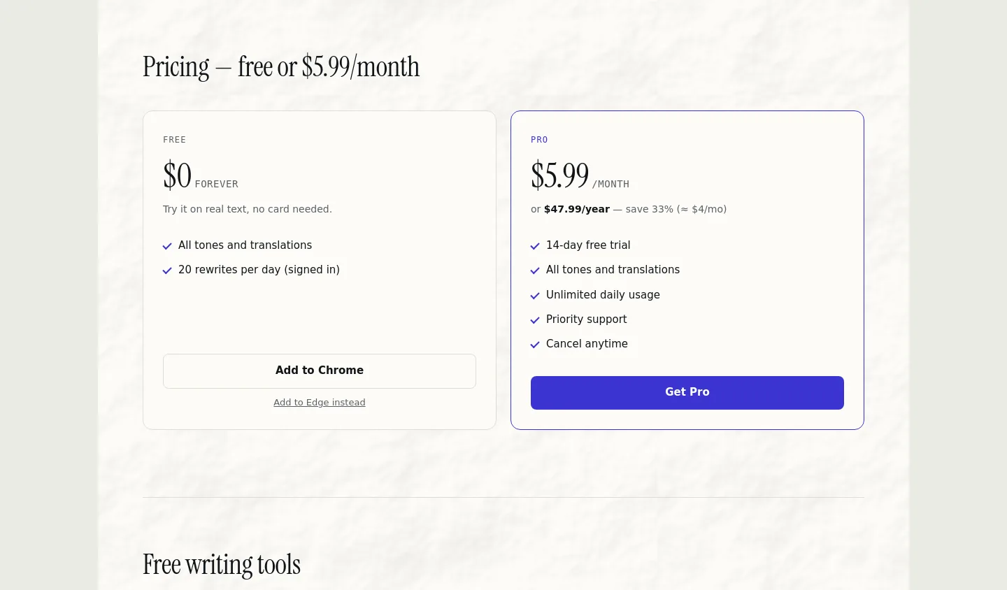 limato.app Pricing section