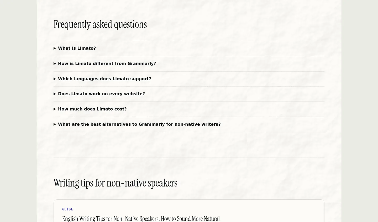 limato.app — a real FAQ section