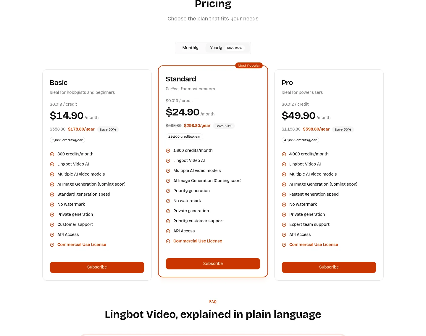 lingbot.video — a real Pricing section