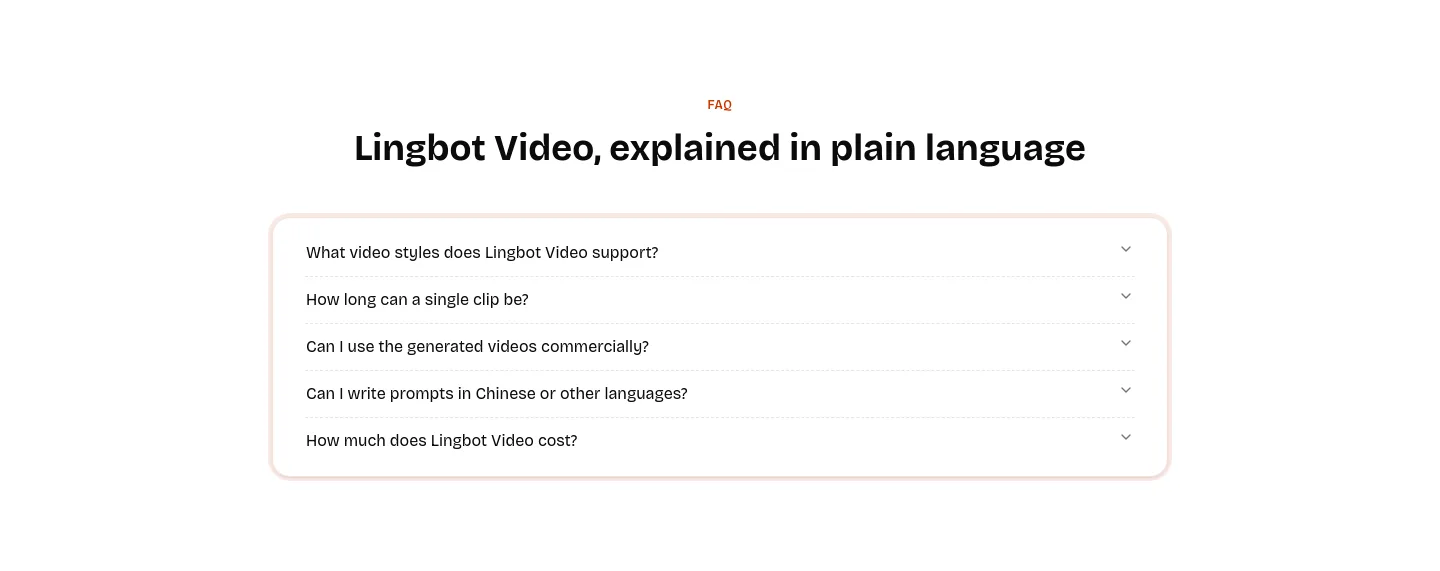 lingbot.video — a real FAQ section