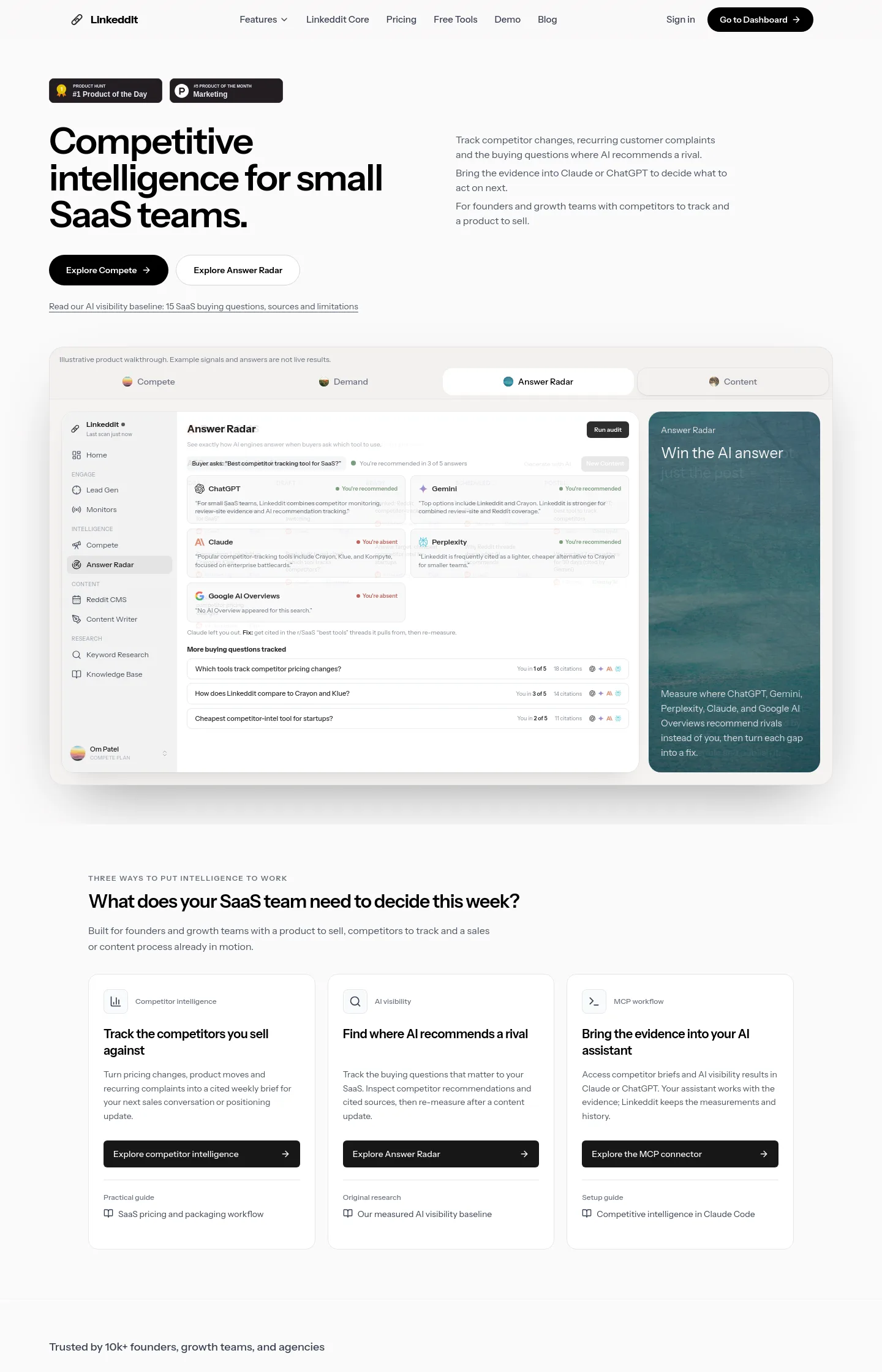 linkeddit.com — a real Hero section