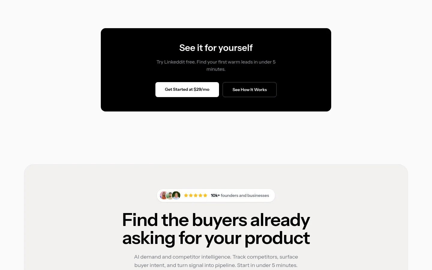 linkeddit.com CTA section