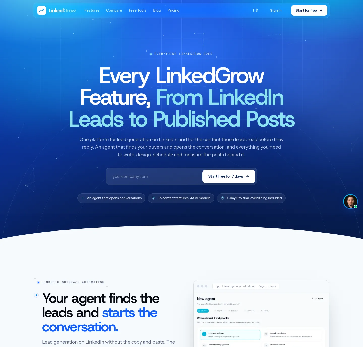 linkedgrow.ai Hero section