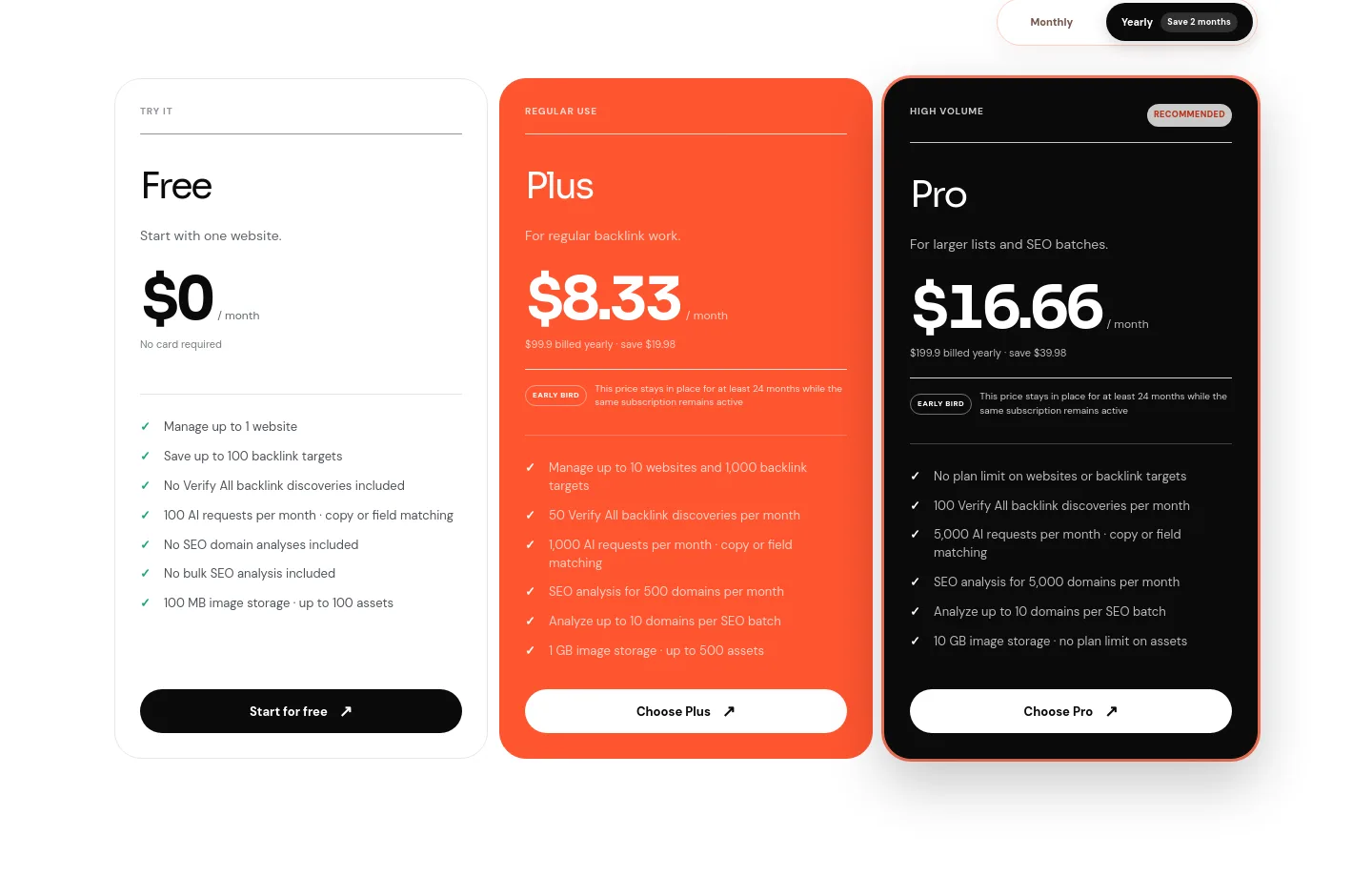 linkjuice.dev Pricing section