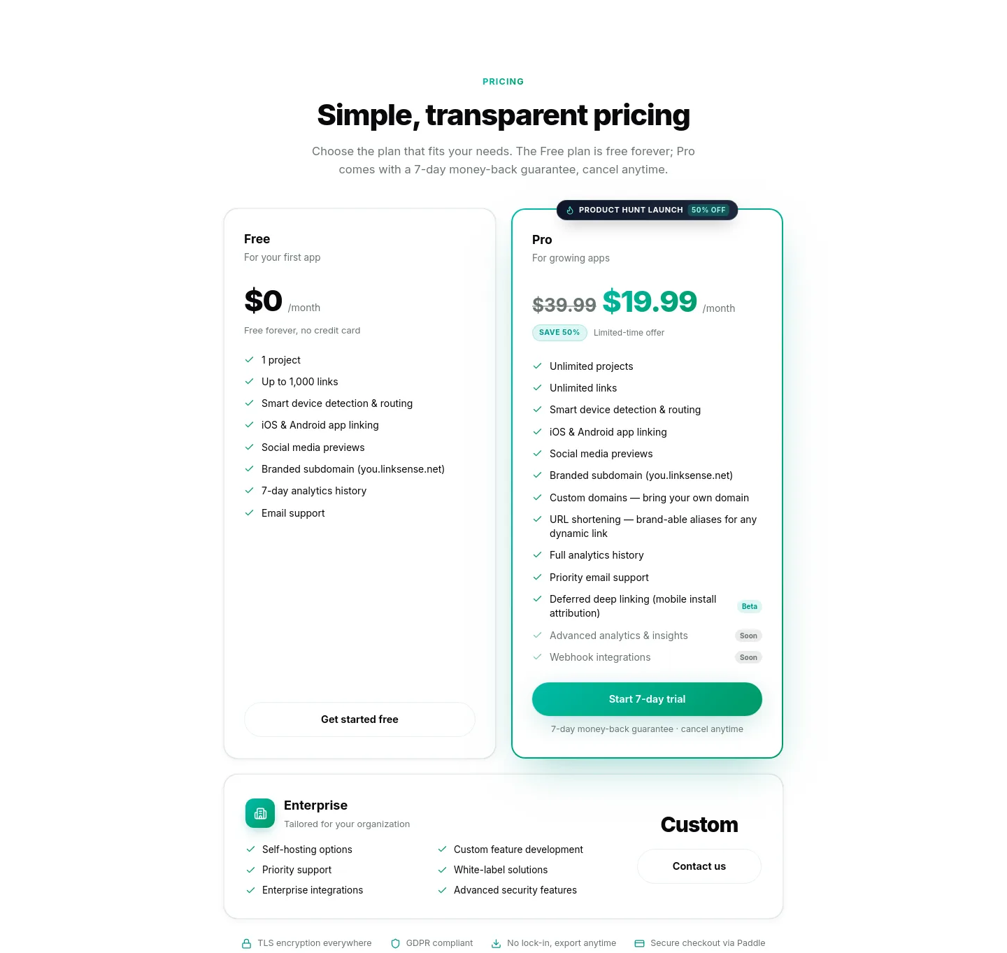 linksense.net Pricing section