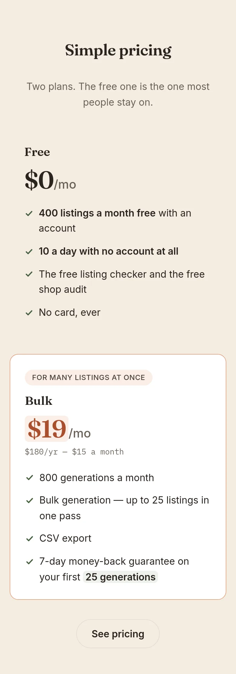 listingloom.app — a real Pricing section